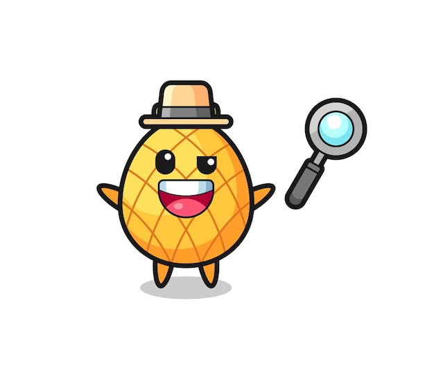 Illustration of the pineapple mascot as a detective who manages to solve a case , cute style design for t shirt, sticker, logo element