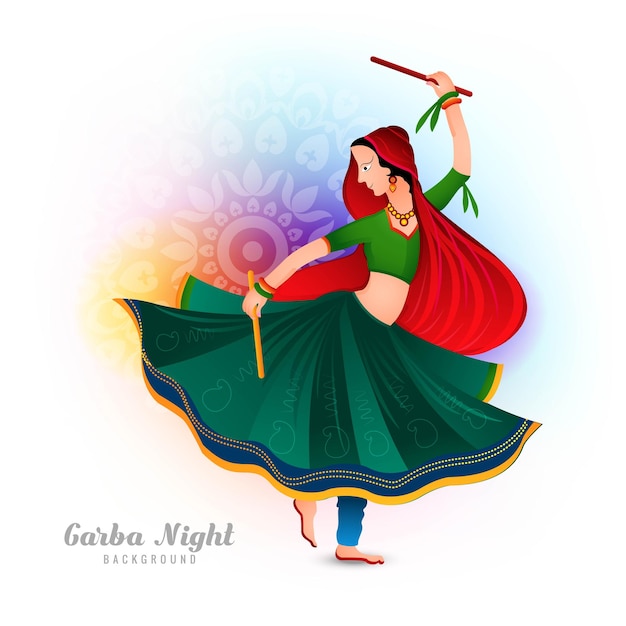 Illustration of playing garba and dandiya in navratri celebration holiday card background