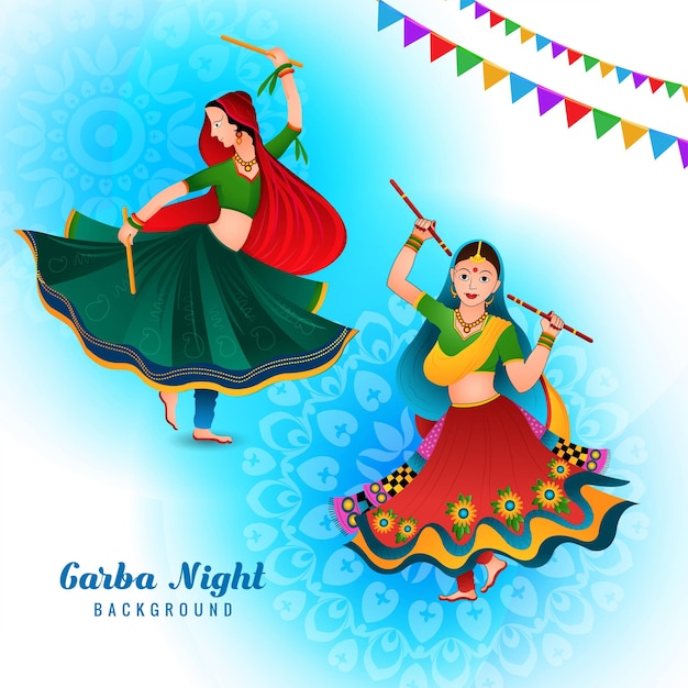 Illustration of playing garba and dandiya in navratri celebration holiday card background