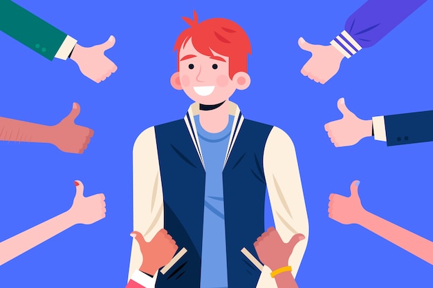 Free vector illustration of public approval concept with thumbs up