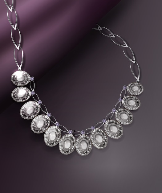 illustration of a realistic graceful necklace with precious stones