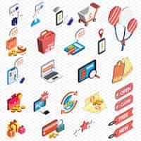 Free vector illustration of sale icons set concept in isometric graphic