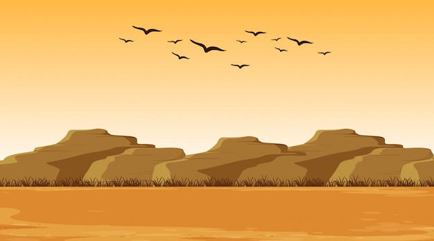 Free vector illustration scene with dry land and hills