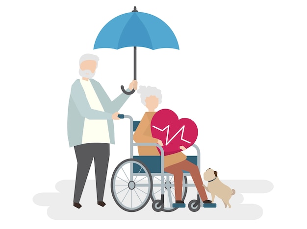 Free vector illustration of seniors with life insurance