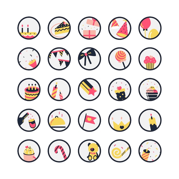 Illustration set of birthday icons