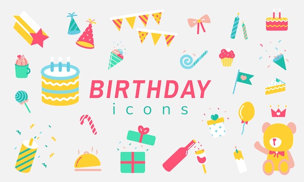 Illustrazione set di icone di compleanno