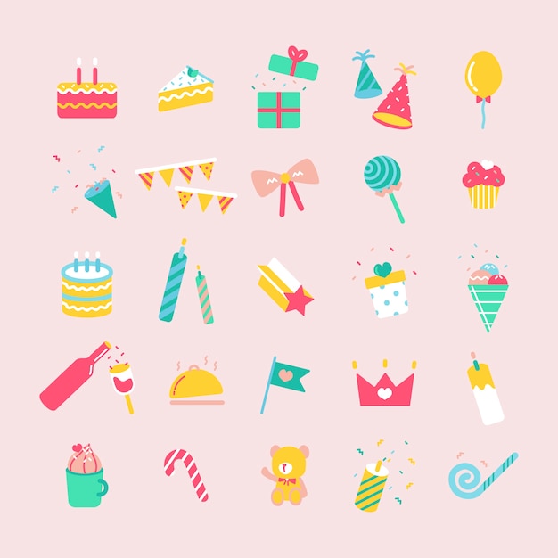 Free vector illustration set of birthday party icons