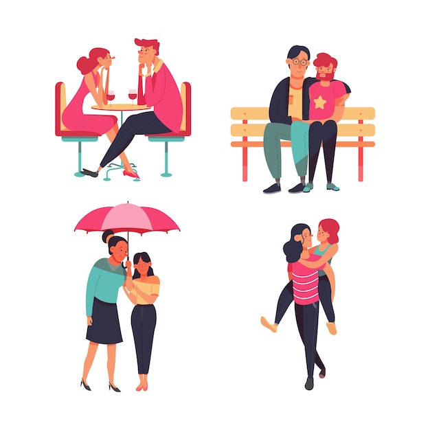 Free vector illustration set of couples in love