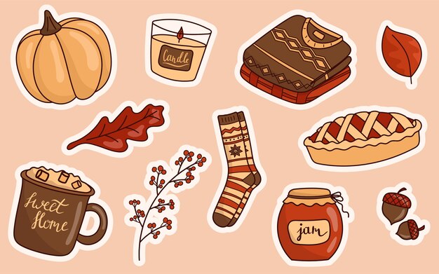 Free Vector Hygge Stickers In Flat Design