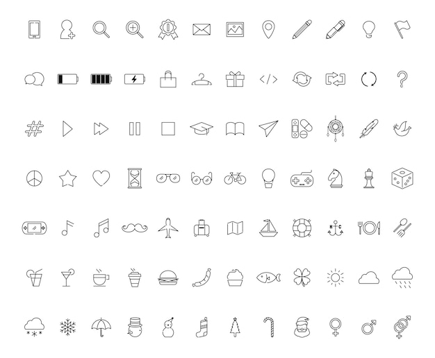 Free vector illustration set of mixed icons isolated on white background