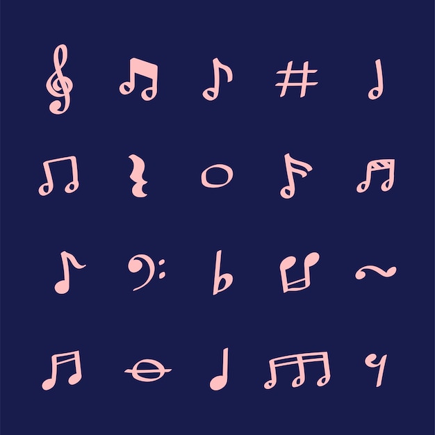 Бесплатное векторное изображение Иллюстрация набор значков музыкальных заметок