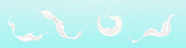 Набор иллюстраций брызг ванильного молока или белой краски Бесплатные векторы