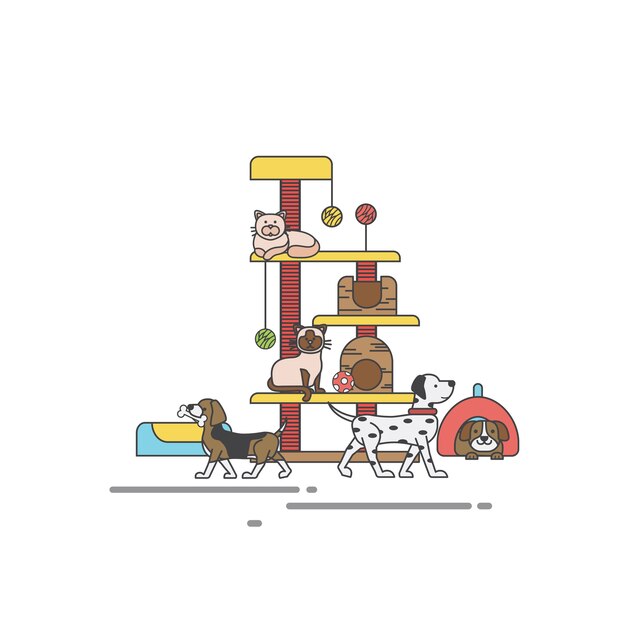 Illustration set of pet shop