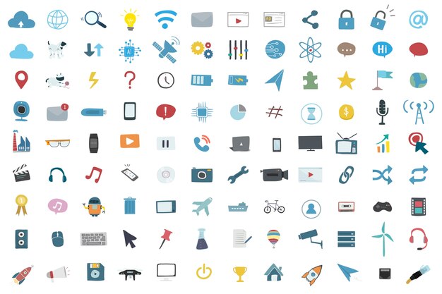 Illustration set of technology icons vector