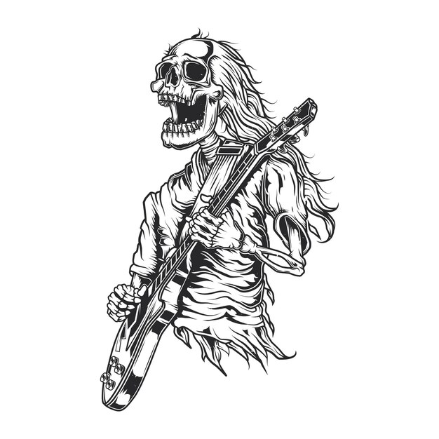 Иллюстрация скелета, играющего на гитаре