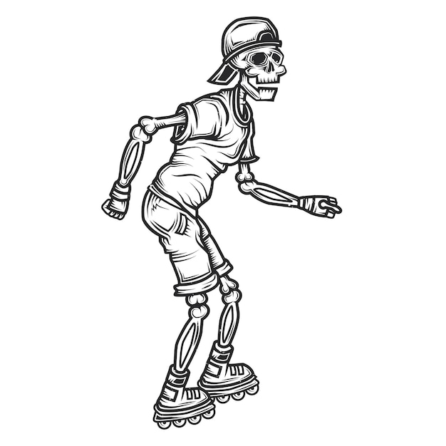 illustration of skeleton on roller skates