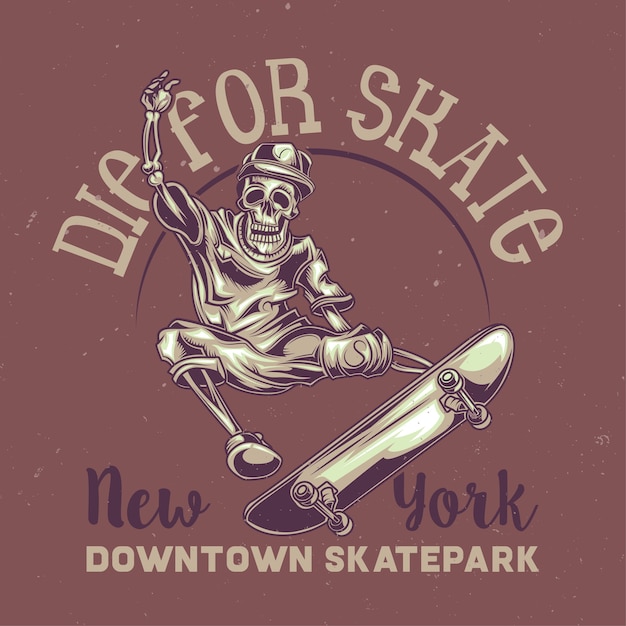 Illustration of skeleton on skate board