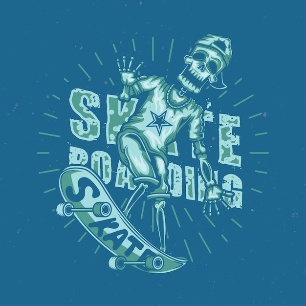 Illustration of skeleton on skate board