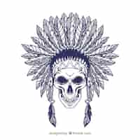 Free vector illustration of skull with feathers