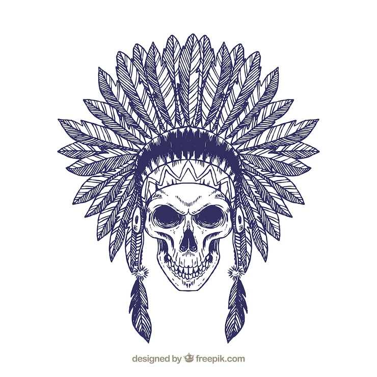 Free Vector illustration of skull with feathers
