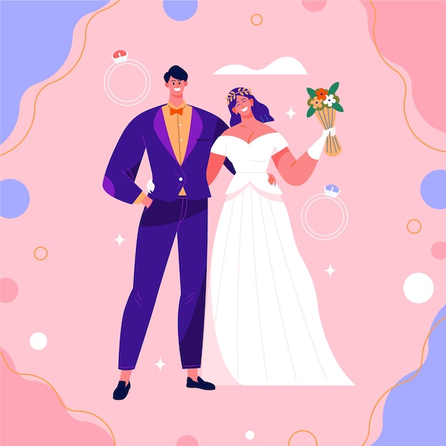 Иллюстрация смайлик свадьбы пара