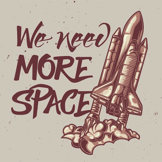 Vettore gratuito illustrazione della nave spaziale con scritte: abbiamo bisogno di più spazio