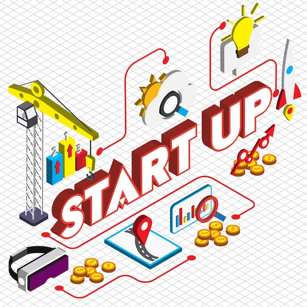 Illustration of startup concept in isometric graphic