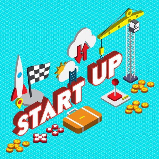 Illustration of startup concept in isometric graphic