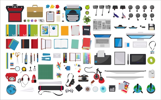 Illustration of stationery at workplace