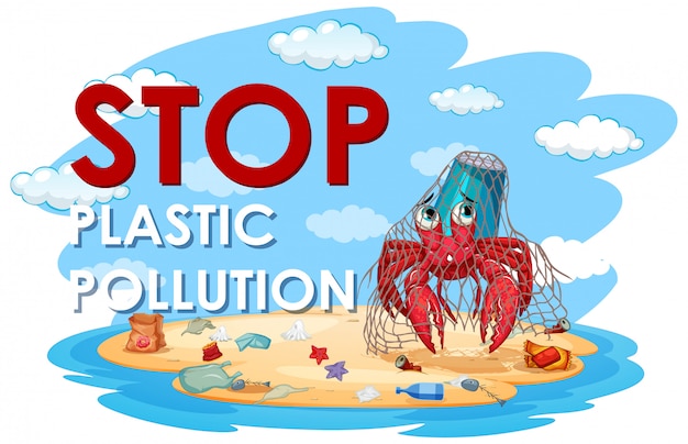 Vettore gratuito illustrazione per fermare l'inquinamento da plastica