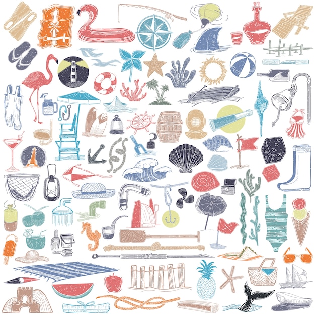 Illustration of summer and beach objects