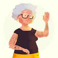 Free vector illustration of tattooed old person