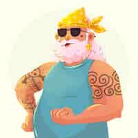 Free vector illustration of tattooed old person