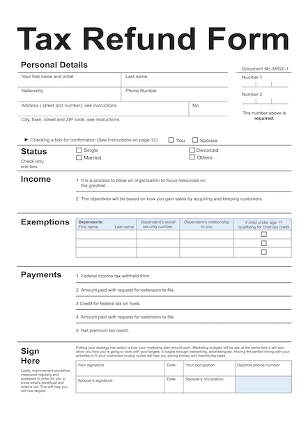 Illustration of tax refund form