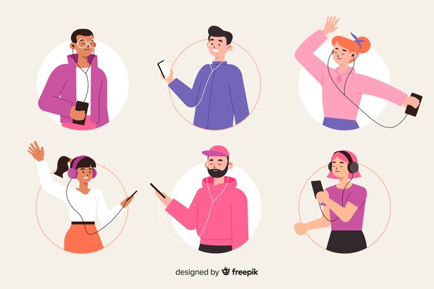 Illustration theme with people listening music