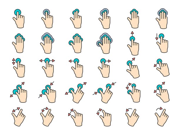 Illustration of touch screen hands gesture in thin line