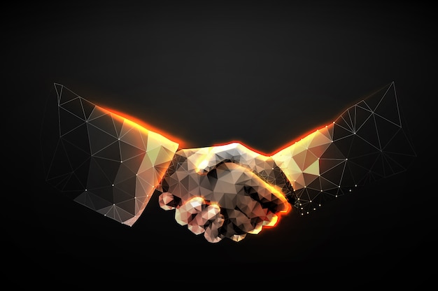 Illustration of two hands handshake in the form of a starry sky or space Premium Vector