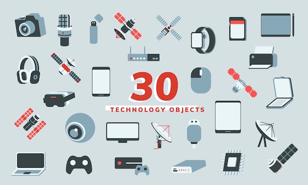30の技術オブジェクトのイラストベクトル