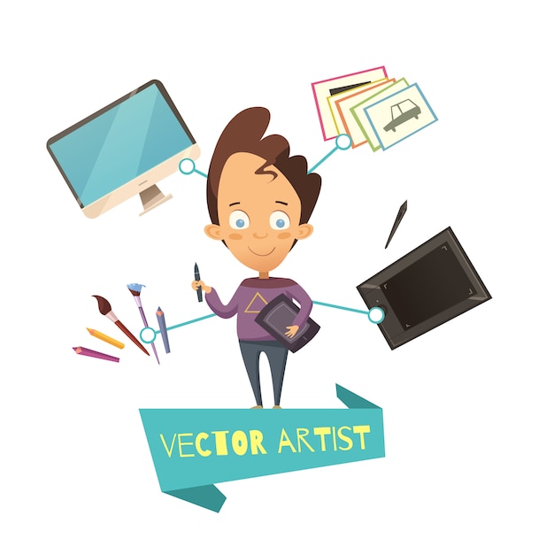 Free vector illustration of vector artist profession for kids in cartoon style