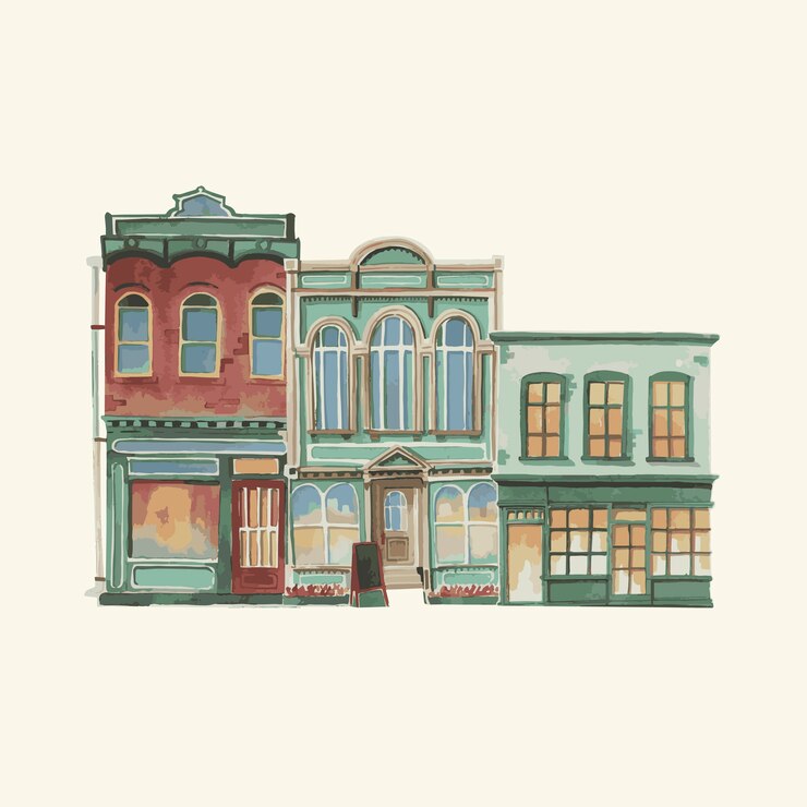 무료 Vector 물 색깔에 빈티지 유럽 건물 외관의 그림