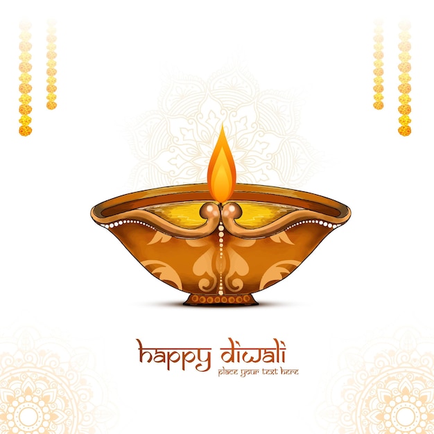 Free vector illustration of watercolor burning diya on happy diwali celebration background