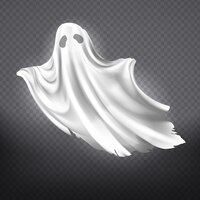 Illustration of white ghost, phantom silhouette isolated on transparent background.