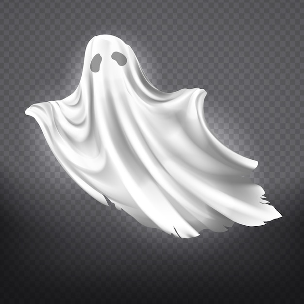 illustration of white ghost, phantom silhouette isolated on transparent background.