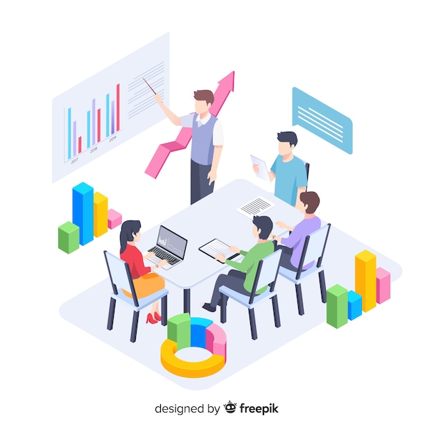 Illustration with business people in a meeting