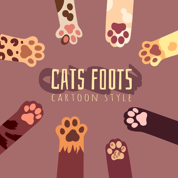 Free vector illustration with cats foots in cartoon style