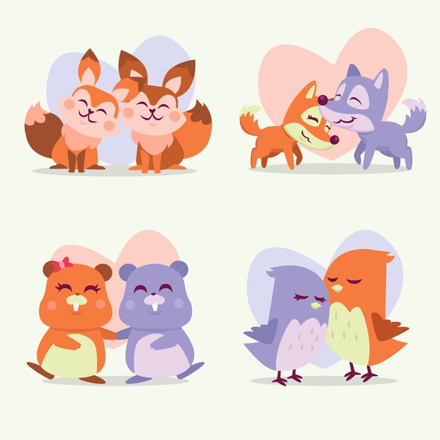 Illustration with couple animal collection