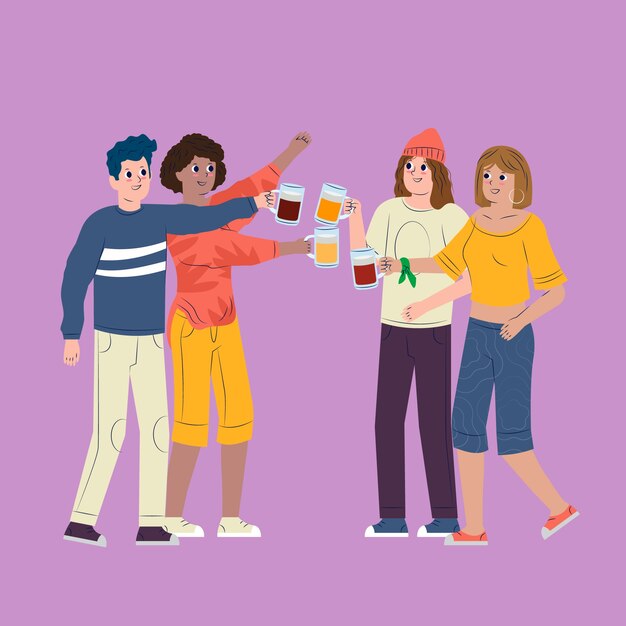 Illustration with friends toasting together