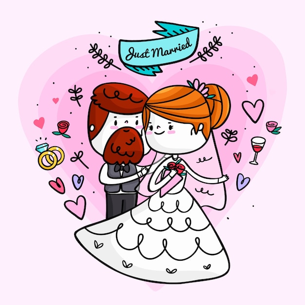 Hand-drawn wedding couple illustration – free vector download