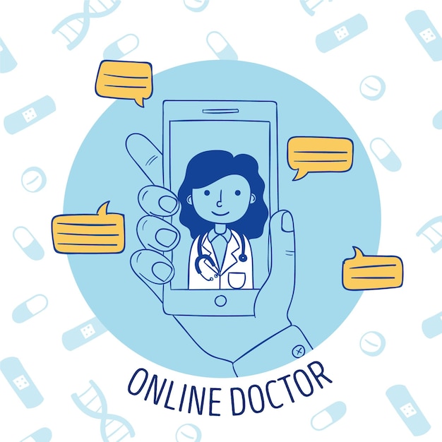 Vettore gratuito illustrazione con il concetto di medico online