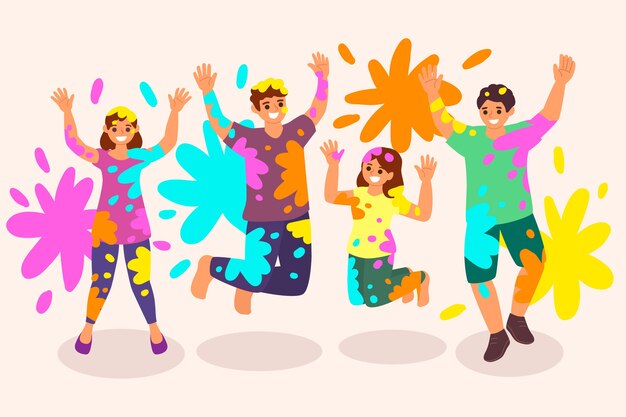 Illustration with people celebrating holi